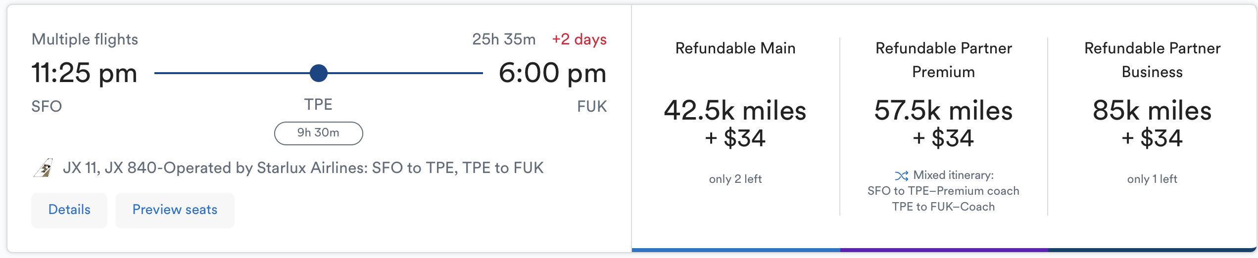Example Alaska Airlines booking on Starlux to Japan